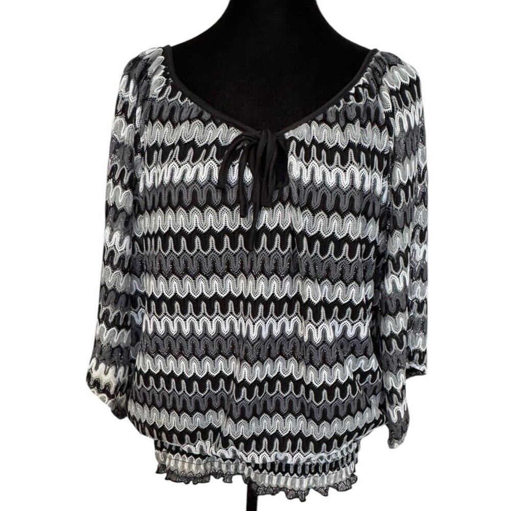 Roz & Ali XL Black And White Shirt Top Career Work Night Out Glitter Sparkle